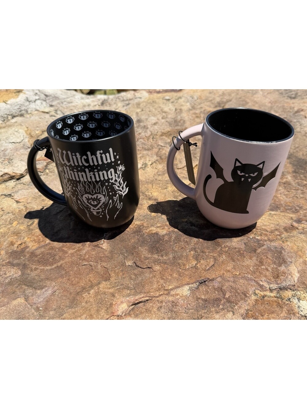 Better Living Halloween Mug Set Pink Bat Cat Fang-tastic Black Witchful Thinking